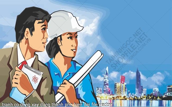 tranh co dong xay dung thanh pho hien dai file vector